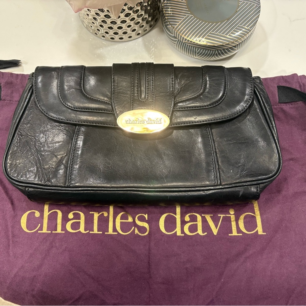 Charles David Black Leather Clutch
